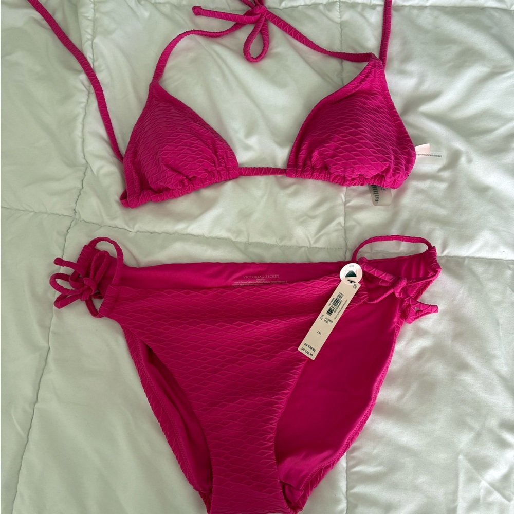 Victorias Secret Hot Pink Textured Triangle Bikini Set